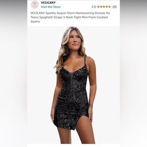 NEW Hoco or prom dress short, black, with sequins.